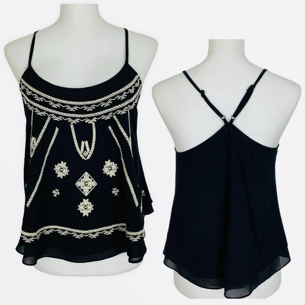 Stitchfix x Alicia Blue Womens Embroidered Tank Small Black Loose Fit Racerback